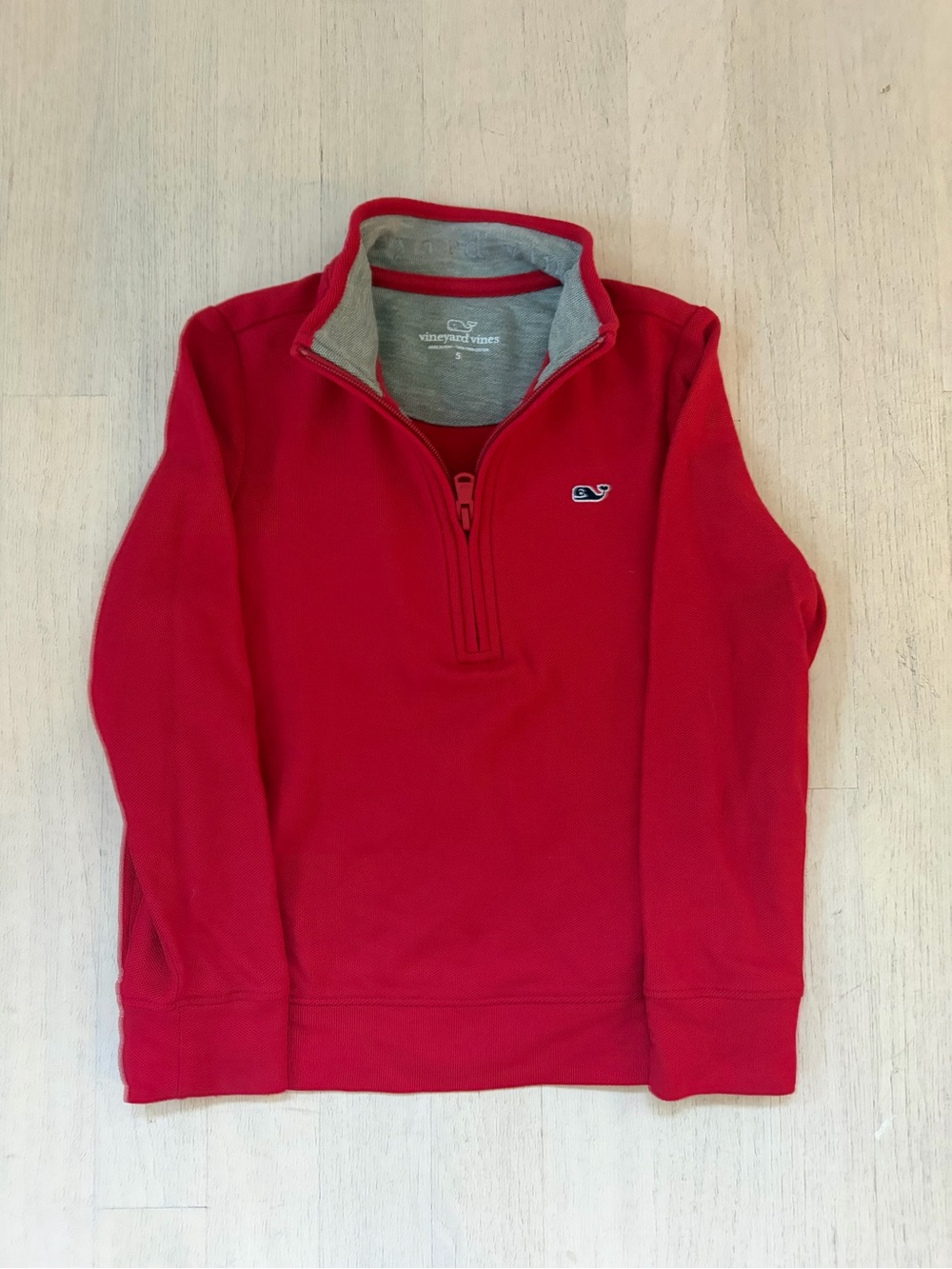 Vineyard Vines Red Kids Half-Zip Pullover with Gray Trim